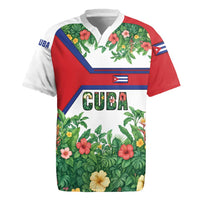 Cuba Floral Rugby Jersey Tropical Flower Design with Cuban Flag and Cuba en Flor Script - Wonder Print Shop