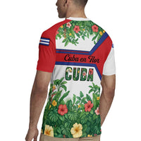 Cuba Floral Rugby Jersey Tropical Flower Design with Cuban Flag and Cuba en Flor Script - Wonder Print Shop