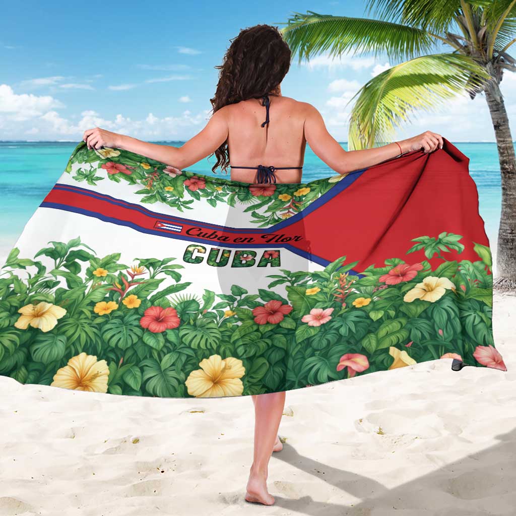 Cuba Floral Sarong Tropical Flower Design with Cuban Flag and Cuba en Flor Script - Wonder Print Shop