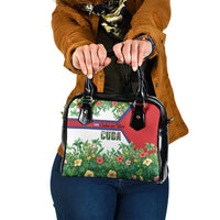 Cuba Floral Shoulder Handbag Tropical Flower Design with Cuban Flag and Cuba en Flor Script - Wonder Print Shop