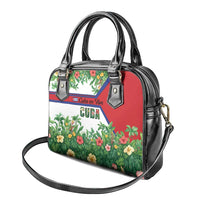 Cuba Floral Shoulder Handbag Tropical Flower Design with Cuban Flag and Cuba en Flor Script - Wonder Print Shop