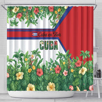 Cuba Floral Shower Curtain Tropical Flower Design with Cuban Flag and Cuba en Flor Script - Wonder Print Shop