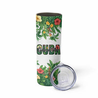 Cuba Floral Skinny Tumbler Tropical Flower Design with Cuban Flag and Cuba en Flor Script - Wonder Print Shop