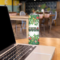 Cuba Floral Skinny Tumbler Tropical Flower Design with Cuban Flag and Cuba en Flor Script - Wonder Print Shop
