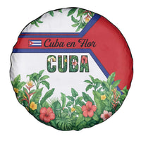 Cuba Floral Spare Tire Cover Tropical Flower Design with Cuban Flag and Cuba en Flor Script - Wonder Print Shop