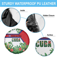 Cuba Floral Spare Tire Cover Tropical Flower Design with Cuban Flag and Cuba en Flor Script - Wonder Print Shop