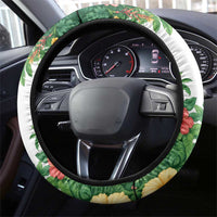 Cuba Floral Steering Wheel Cover Tropical Flower Design with Cuban Flag and Cuba en Flor Script - Wonder Print Shop