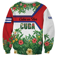 Cuba Floral Sweatshirt Tropical Flower Design with Cuban Flag and Cuba en Flor Script - Wonder Print Shop