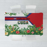 Cuba Floral Tablecloth Tropical Flower Design with Cuban Flag and Cuba en Flor Script - Wonder Print Shop