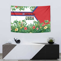 Cuba Floral Tapestry Tropical Flower Design with Cuban Flag and Cuba en Flor Script - Wonder Print Shop