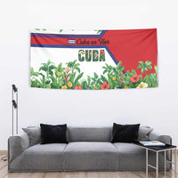 Cuba Floral Tapestry Tropical Flower Design with Cuban Flag and Cuba en Flor Script - Wonder Print Shop