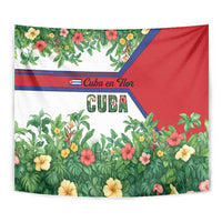 Cuba Floral Tapestry Tropical Flower Design with Cuban Flag and Cuba en Flor Script - Wonder Print Shop