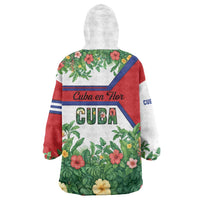 Cuba Floral Wearable Blanket Hoodie Tropical Flower Design with Cuban Flag and Cuba en Flor Script - Wonder Print Shop