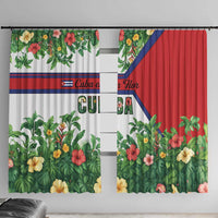 Cuba Floral Window Curtain Tropical Flower Design with Cuban Flag and Cuba en Flor Script - Wonder Print Shop