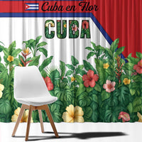 Cuba Floral Window Curtain Tropical Flower Design with Cuban Flag and Cuba en Flor Script - Wonder Print Shop