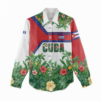 Cuba Floral Women Casual Shirt Tropical Flower Design with Cuban Flag and Cuba en Flor Script - Wonder Print Shop