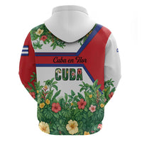 Cuba Floral Zip Hoodie Tropical Flower Design with Cuban Flag and Cuba en Flor Script - Wonder Print Shop