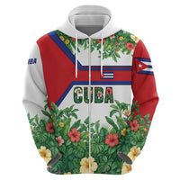 Cuba Floral Zip Hoodie Tropical Flower Design with Cuban Flag and Cuba en Flor Script - Wonder Print Shop