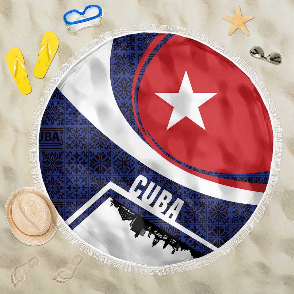 Cuba Flag Beach Blanket Red White and Blue Design with Cuban Star and Havana City Skyline - Wonder Print Shop
