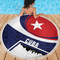 Cuba Flag Beach Blanket Red White and Blue Design with Cuban Star and Havana City Skyline - Wonder Print Shop