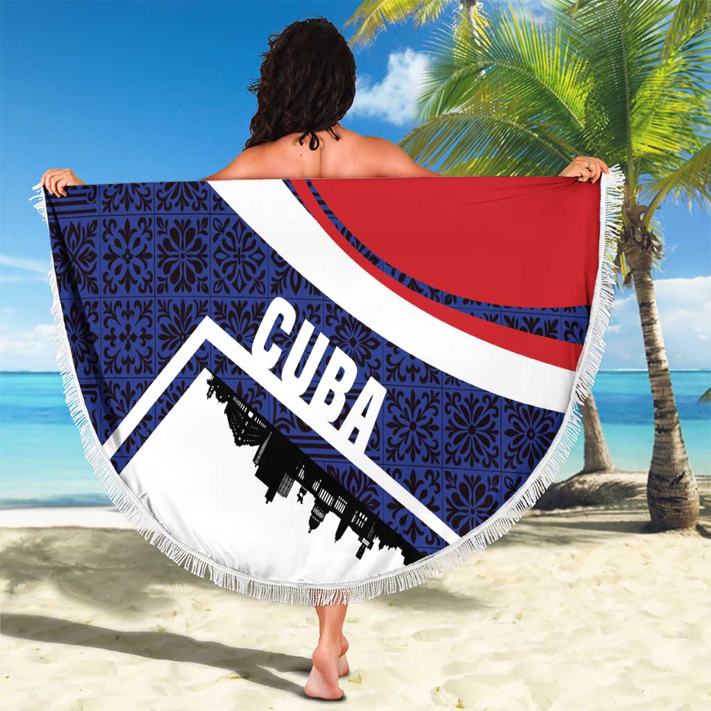 Cuba Flag Beach Blanket Red White and Blue Design with Cuban Star and Havana City Skyline - Wonder Print Shop