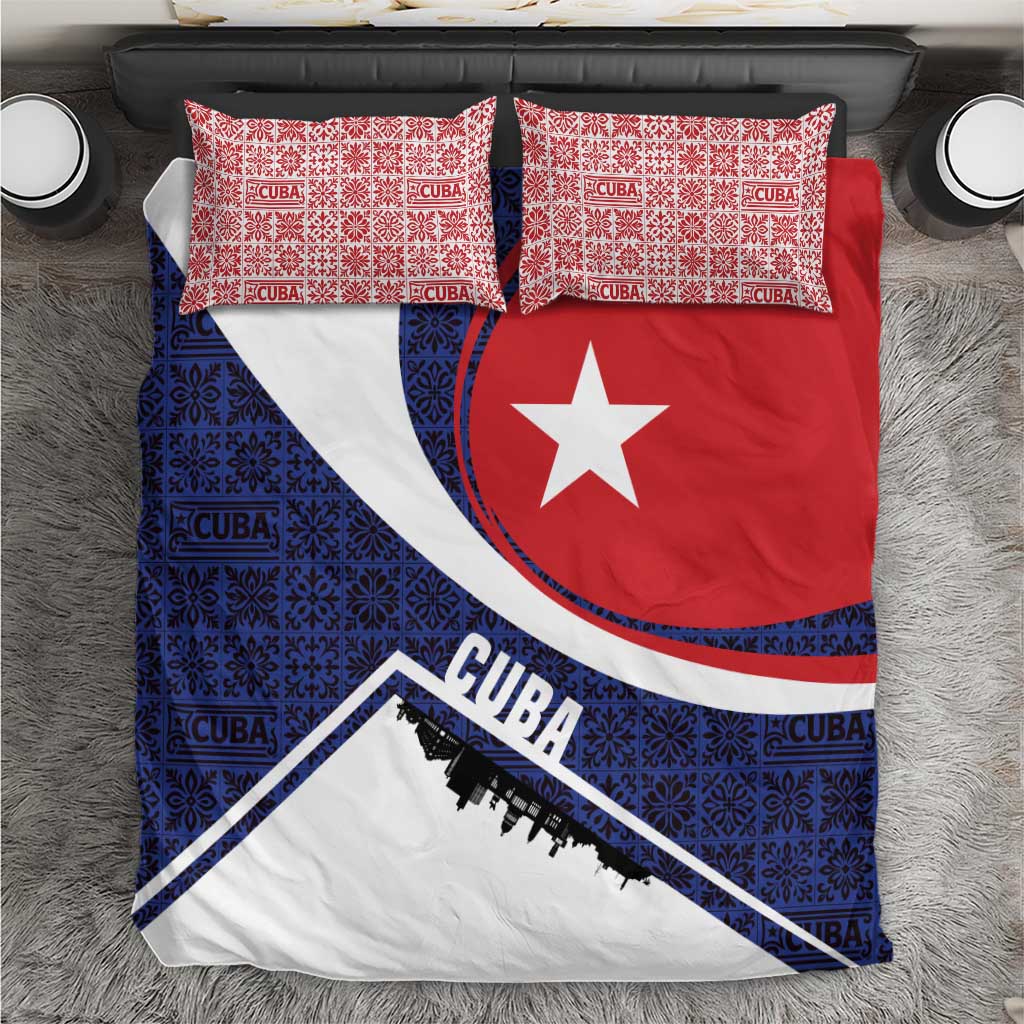 Cuba Flag Bedding Set Red White and Blue Design with Cuban Star and Havana City Skyline - Wonder Print Shop
