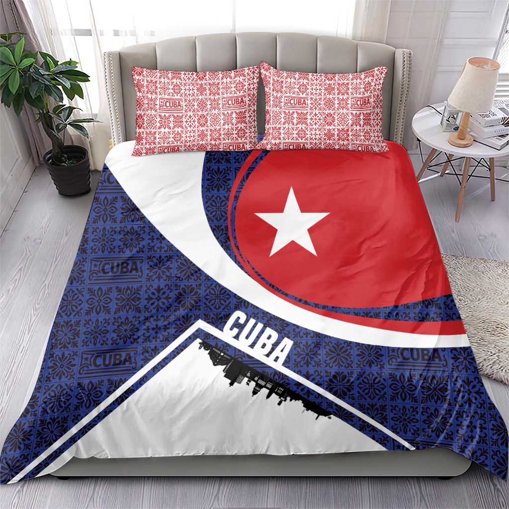 Cuba Flag Bedding Set Red White and Blue Design with Cuban Star and Havana City Skyline - Wonder Print Shop