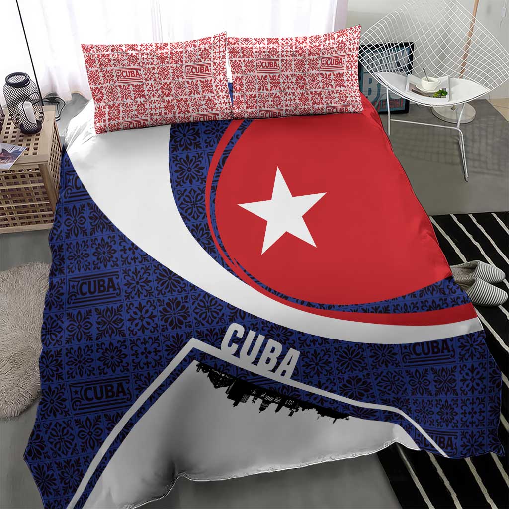 Cuba Flag Bedding Set Red White and Blue Design with Cuban Star and Havana City Skyline - Wonder Print Shop