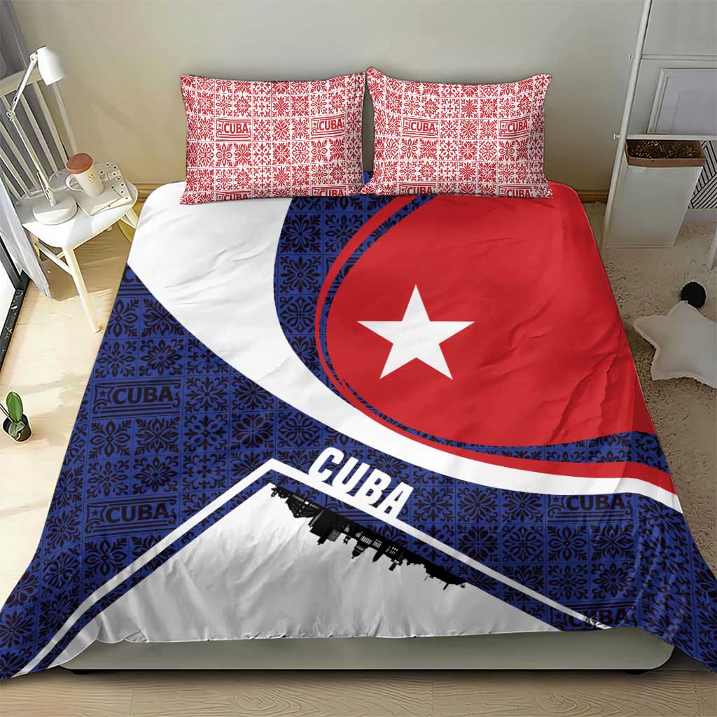 Cuba Flag Bedding Set Red White and Blue Design with Cuban Star and Havana City Skyline - Wonder Print Shop