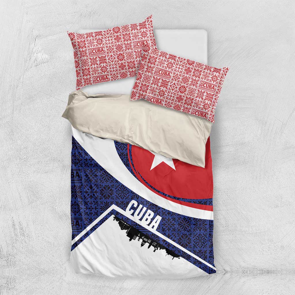 Cuba Flag Bedding Set Red White and Blue Design with Cuban Star and Havana City Skyline - Wonder Print Shop
