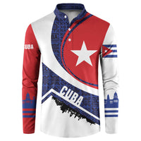 Cuba Flag Button Sweatshirt Red White and Blue Design with Cuban Star and Havana City Skyline - Wonder Print Shop