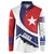 Cuba Flag Button Sweatshirt Red White and Blue Design with Cuban Star and Havana City Skyline - Wonder Print Shop