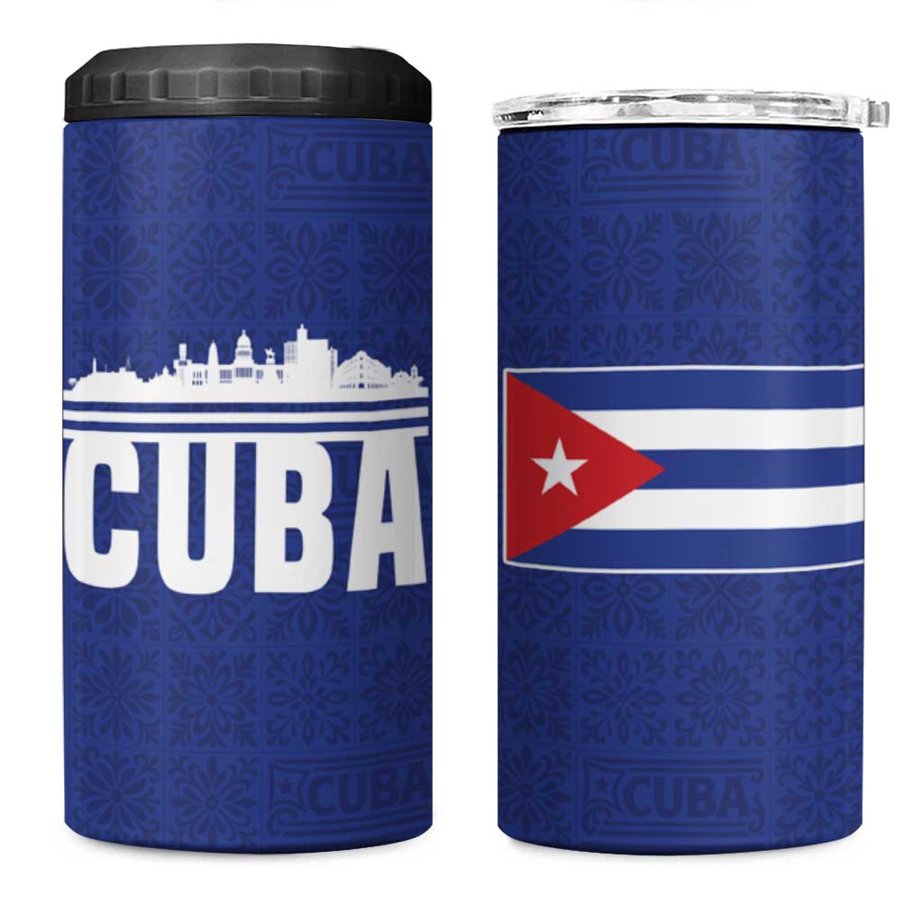 Cuba Flag 4 in 1 Can Cooler Tumbler Red White and Blue Design with Cuban Star and Havana City Skyline - Wonder Print Shop