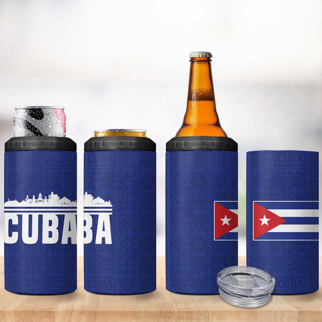 Cuba Flag 4 in 1 Can Cooler Tumbler Red White and Blue Design with Cuban Star and Havana City Skyline - Wonder Print Shop