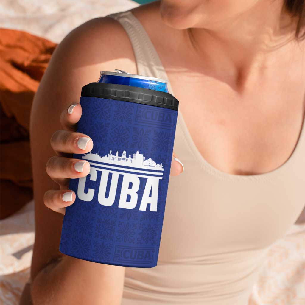 Cuba Flag 4 in 1 Can Cooler Tumbler Red White and Blue Design with Cuban Star and Havana City Skyline - Wonder Print Shop