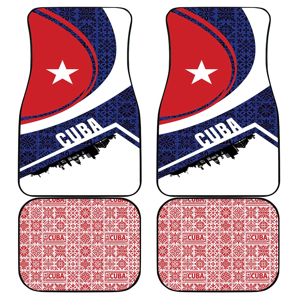 Cuba Flag Car Mats Red White and Blue Design with Cuban Star and Havana City Skyline - Wonder Print Shop
