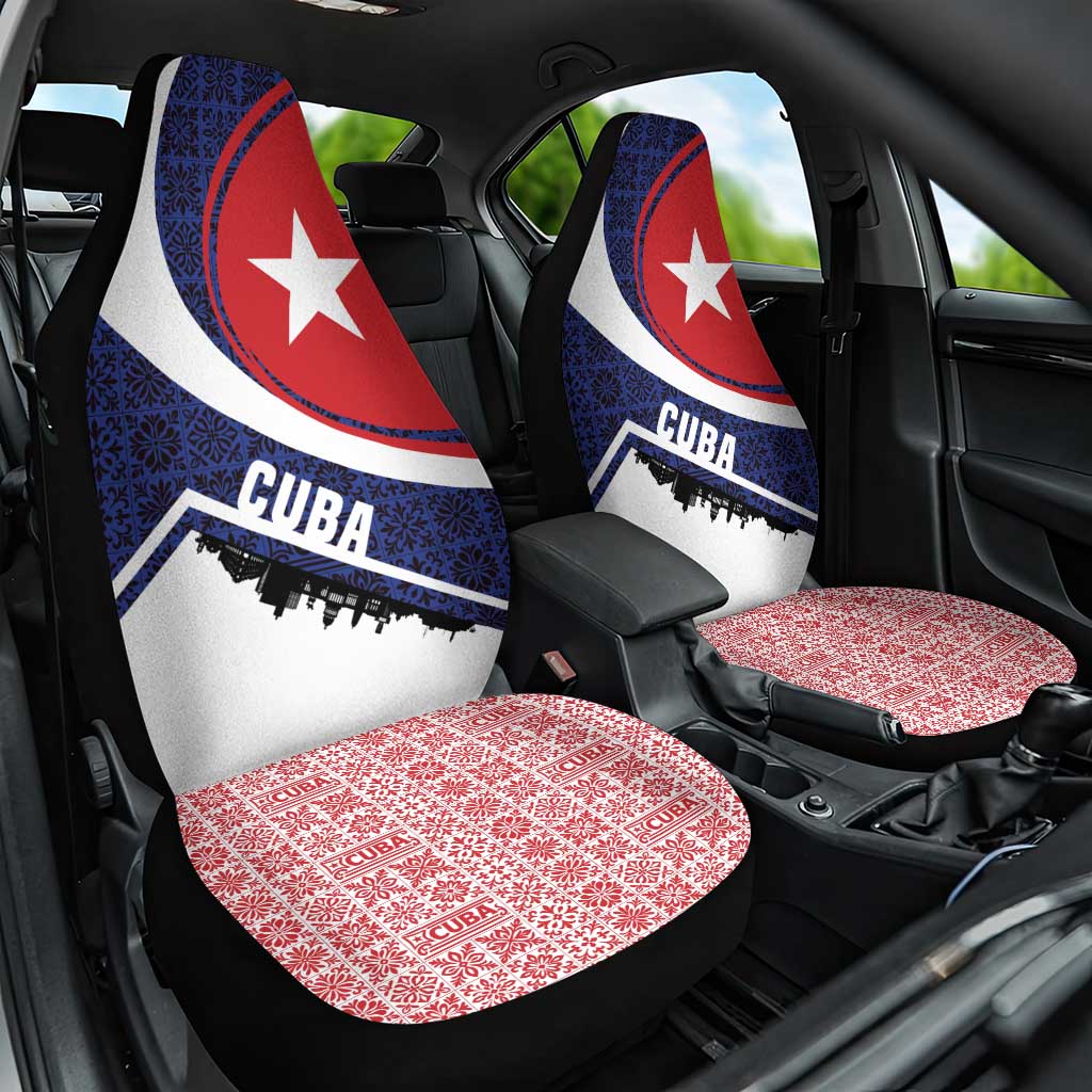 Cuba Flag Car Seat Cover Red White and Blue Design with Cuban Star and Havana City Skyline - Wonder Print Shop