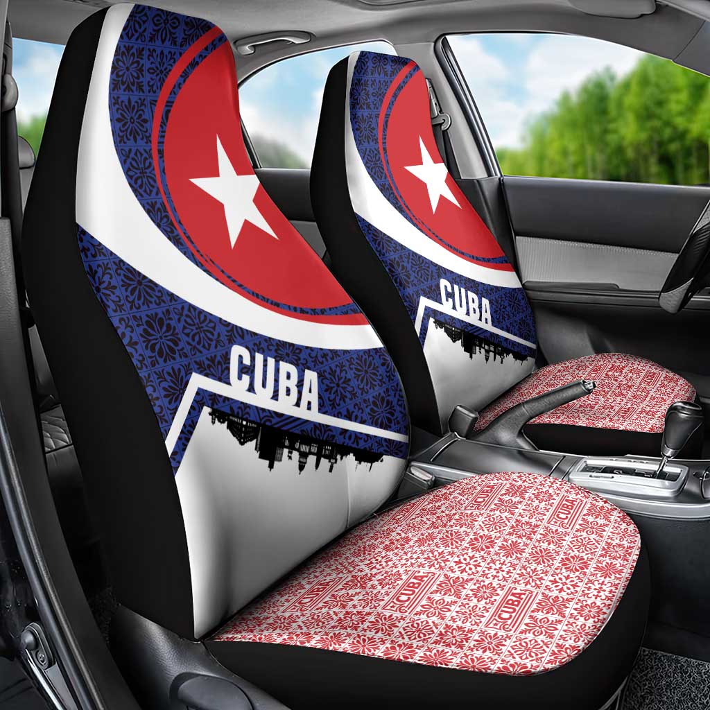 Cuba Flag Car Seat Cover Red White and Blue Design with Cuban Star and Havana City Skyline - Wonder Print Shop