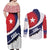 Cuba Flag Couples Matching Off Shoulder Maxi Dress and Long Sleeve Button Shirt Red White and Blue Design with Cuban Star and Havana City Skyline - Wonder Print Shop