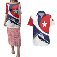 Cuba Flag Couples Matching Puletasi and Hawaiian Shirt Red White and Blue Design with Cuban Star and Havana City Skyline - Wonder Print Shop