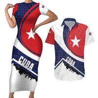 Cuba Flag Couples Matching Short Sleeve Bodycon Dress and Hawaiian Shirt Red White and Blue Design with Cuban Star and Havana City Skyline - Wonder Print Shop