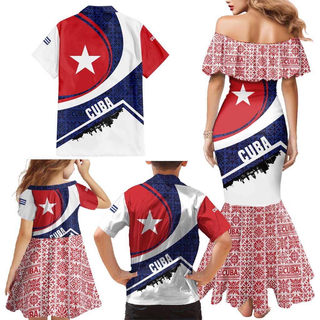 Cuba Flag Family Matching Mermaid Dress and Hawaiian Shirt Red White and Blue Design with Cuban Star and Havana City Skyline - Wonder Print Shop