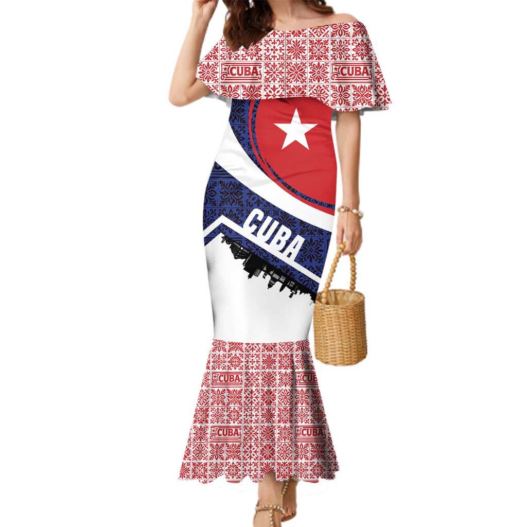 Cuba Flag Family Matching Mermaid Dress and Hawaiian Shirt Red White and Blue Design with Cuban Star and Havana City Skyline - Wonder Print Shop