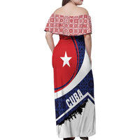 Cuba Flag Family Matching Off Shoulder Maxi Dress and Hawaiian Shirt Red White and Blue Design with Cuban Star and Havana City Skyline - Wonder Print Shop