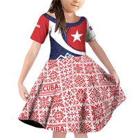 Cuba Flag Family Matching Off Shoulder Short Dress and Hawaiian Shirt Red White and Blue Design with Cuban Star and Havana City Skyline - Wonder Print Shop