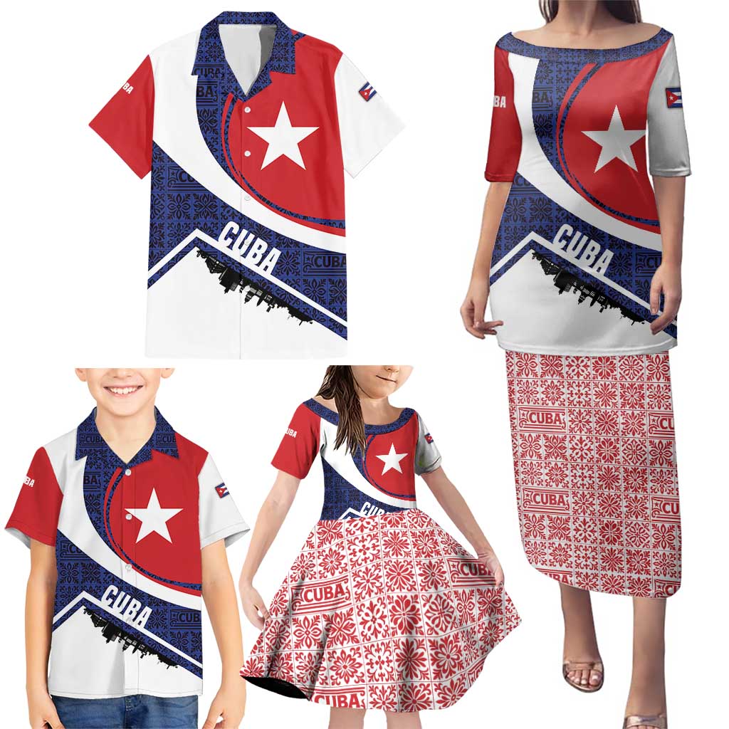 Cuba Flag Family Matching Puletasi and Hawaiian Shirt Red White and Blue Design with Cuban Star and Havana City Skyline - Wonder Print Shop