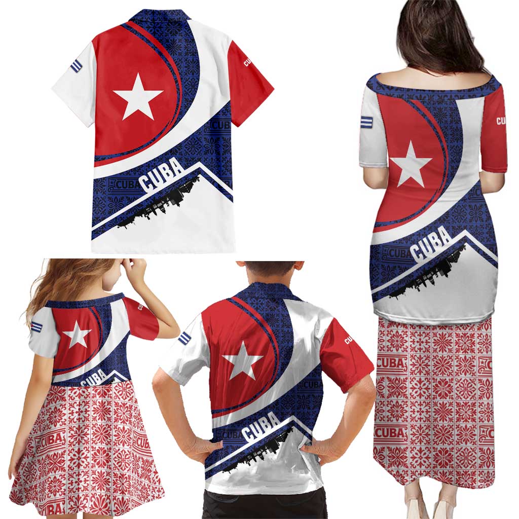 Cuba Flag Family Matching Puletasi and Hawaiian Shirt Red White and Blue Design with Cuban Star and Havana City Skyline - Wonder Print Shop