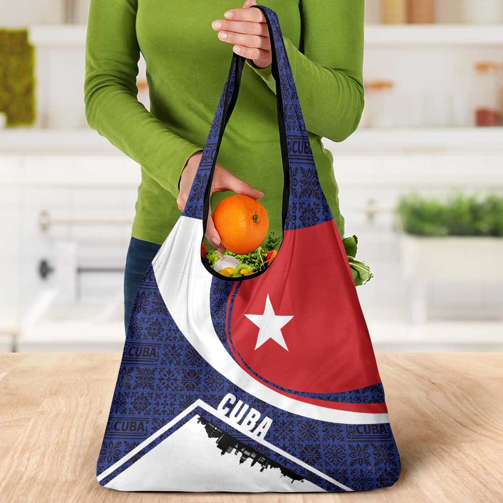 Cuba Flag Grocery Bag Red White and Blue Design with Cuban Star and Havana City Skyline - Wonder Print Shop