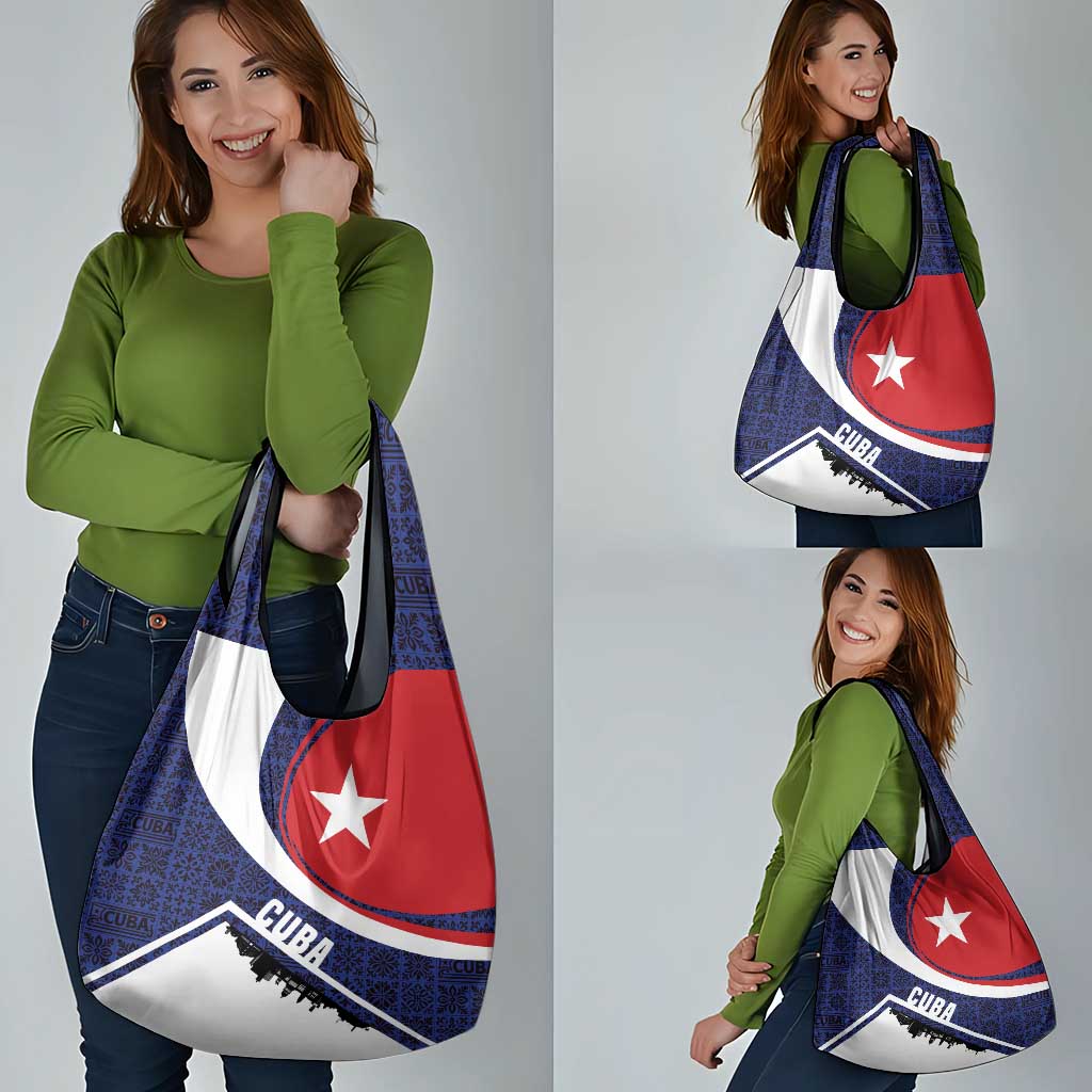 Cuba Flag Grocery Bag Red White and Blue Design with Cuban Star and Havana City Skyline - Wonder Print Shop