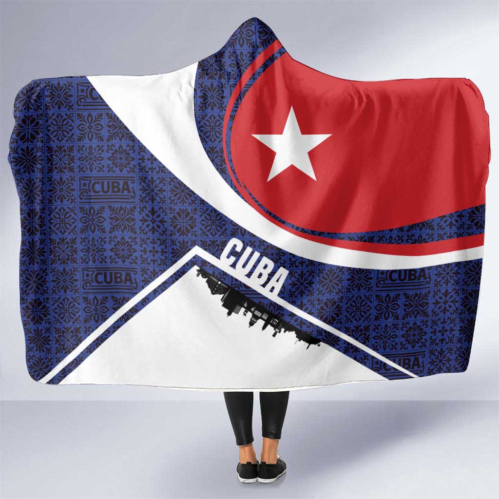 Cuba Flag Hooded Blanket Red White and Blue Design with Cuban Star and Havana City Skyline - Wonder Print Shop